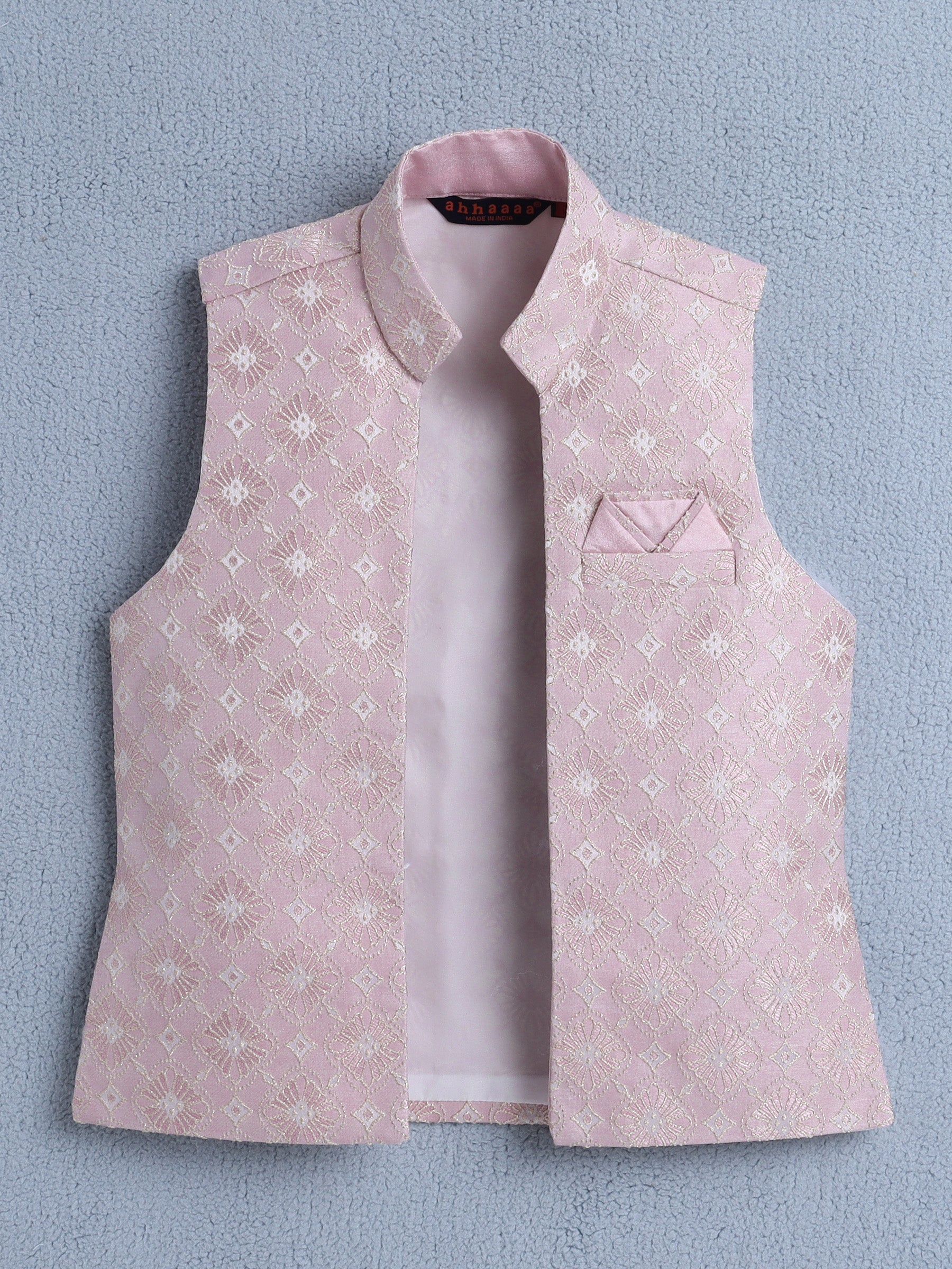 Ahhaaaa Boys Jacquard Sherwani Set | Gold, Pink, Green | Ethnic Party Wear 2-11Y