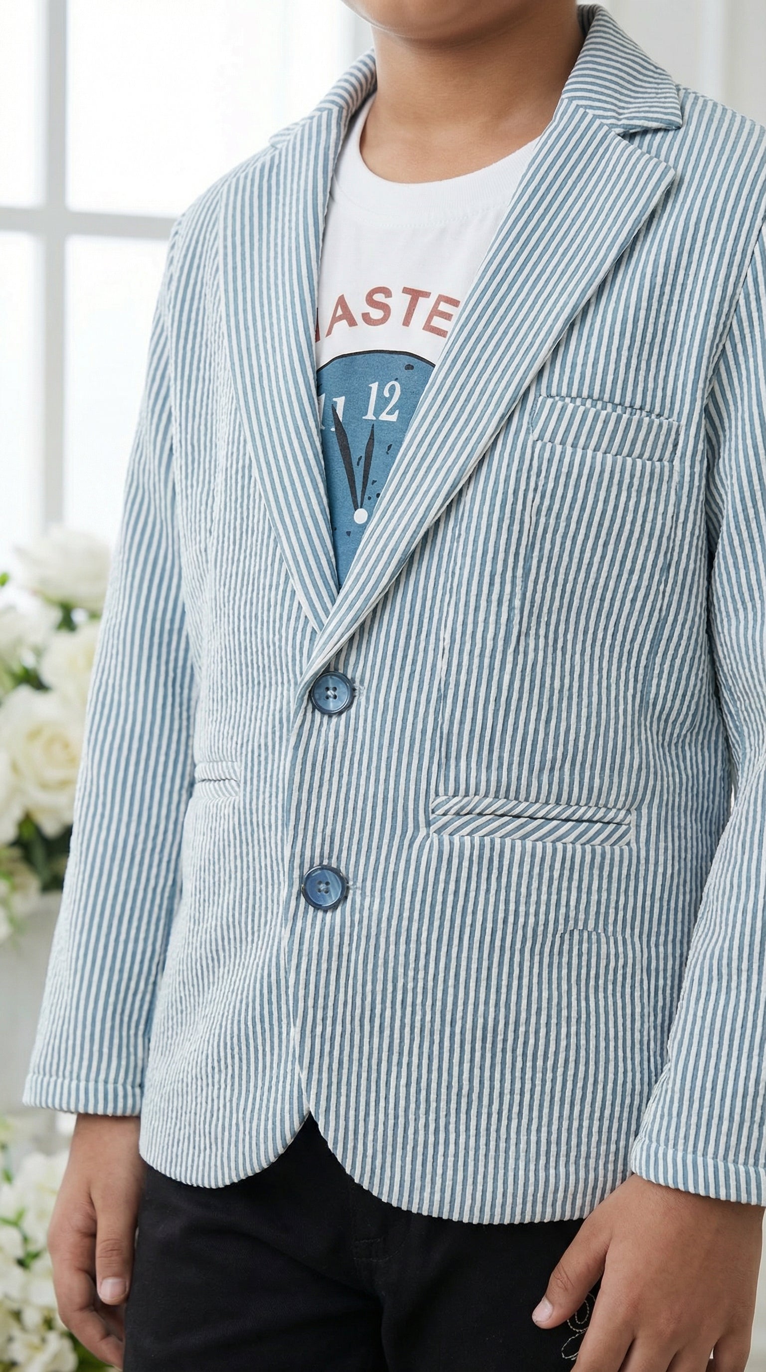 Ahhaaaa Boys' Luxury Japani Silk Striped Indo-Western Blazer & Trouser Set (Ages 2-8Y)