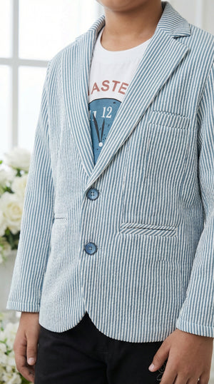 Ahhaaaa Boys' Luxury Japani Silk Striped Indo-Western Blazer & Trouser Set (Ages 2-8Y)