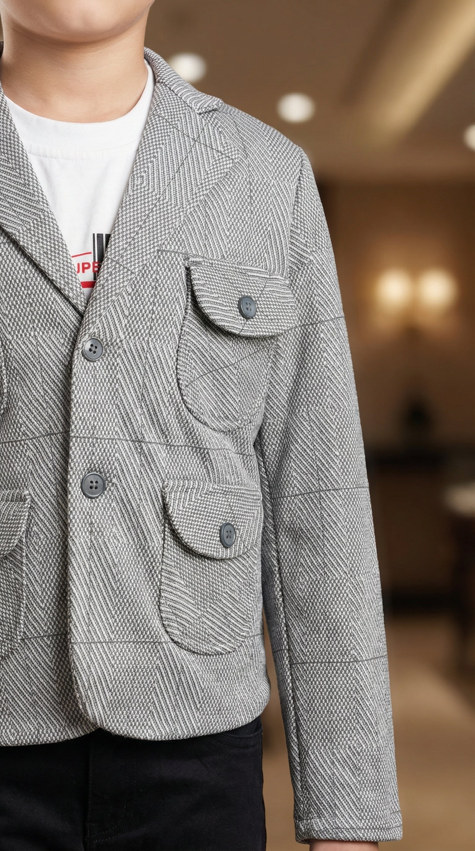 Ahhaaaa Boys' Japani Silk Indo-Western Safari Suit Set (Beige and Grey)