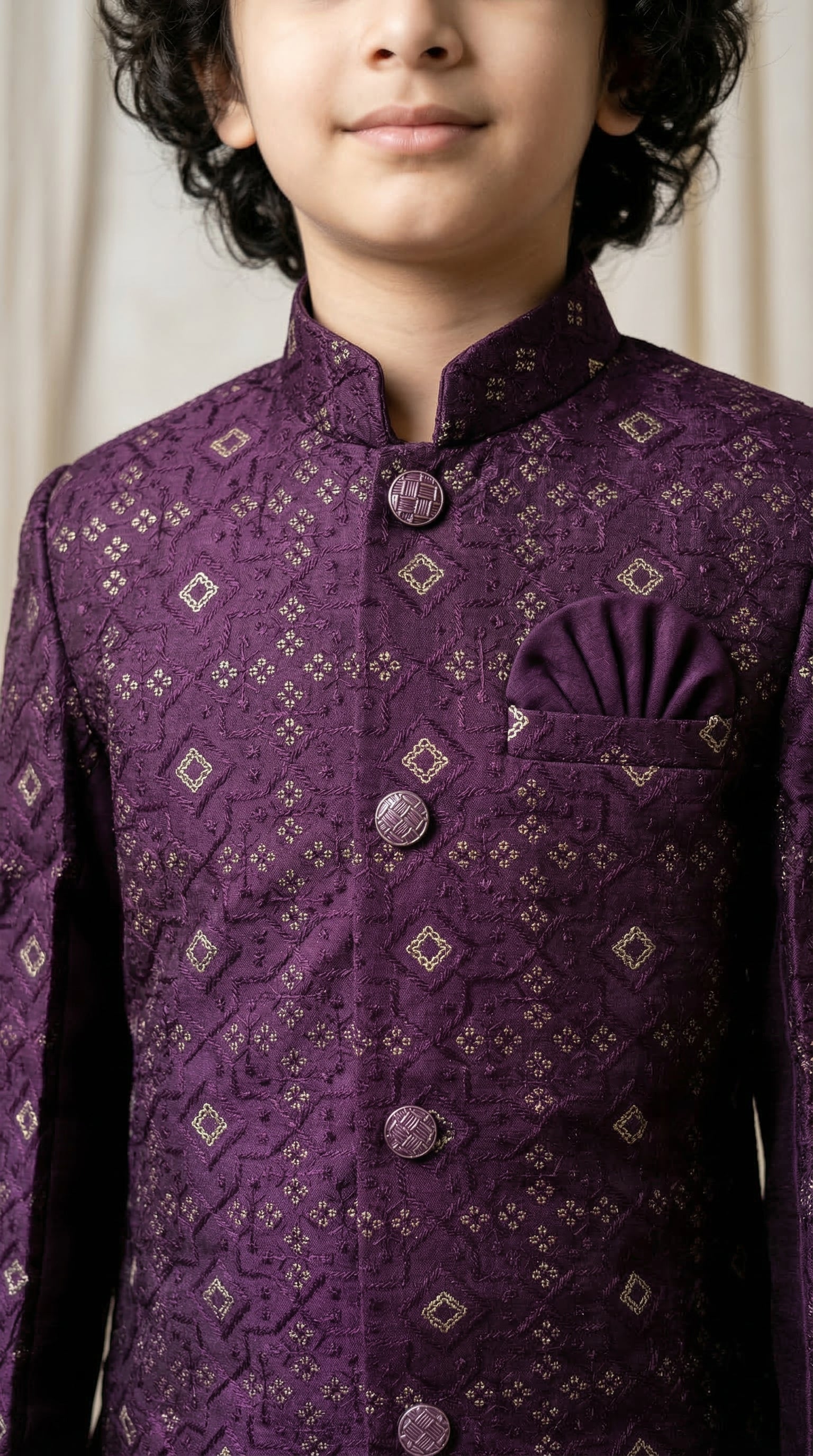 Ahhaaaa Boys Designer Jodhpuri Bandhgala Suit Set - Wine, Pink, Cream (2-11 Years)