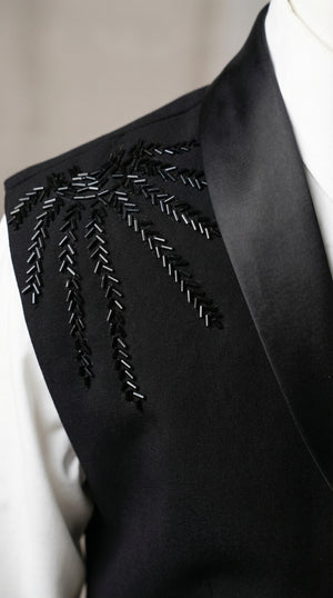 Ahhaaaa Boys Luxury Black Japani Silk Tuxedo Suit with Shoulder Embroidery (2-8 Years)