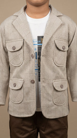 Ahhaaaa Boys' Japani Silk Indo-Western Safari Suit Set (Beige and Grey)