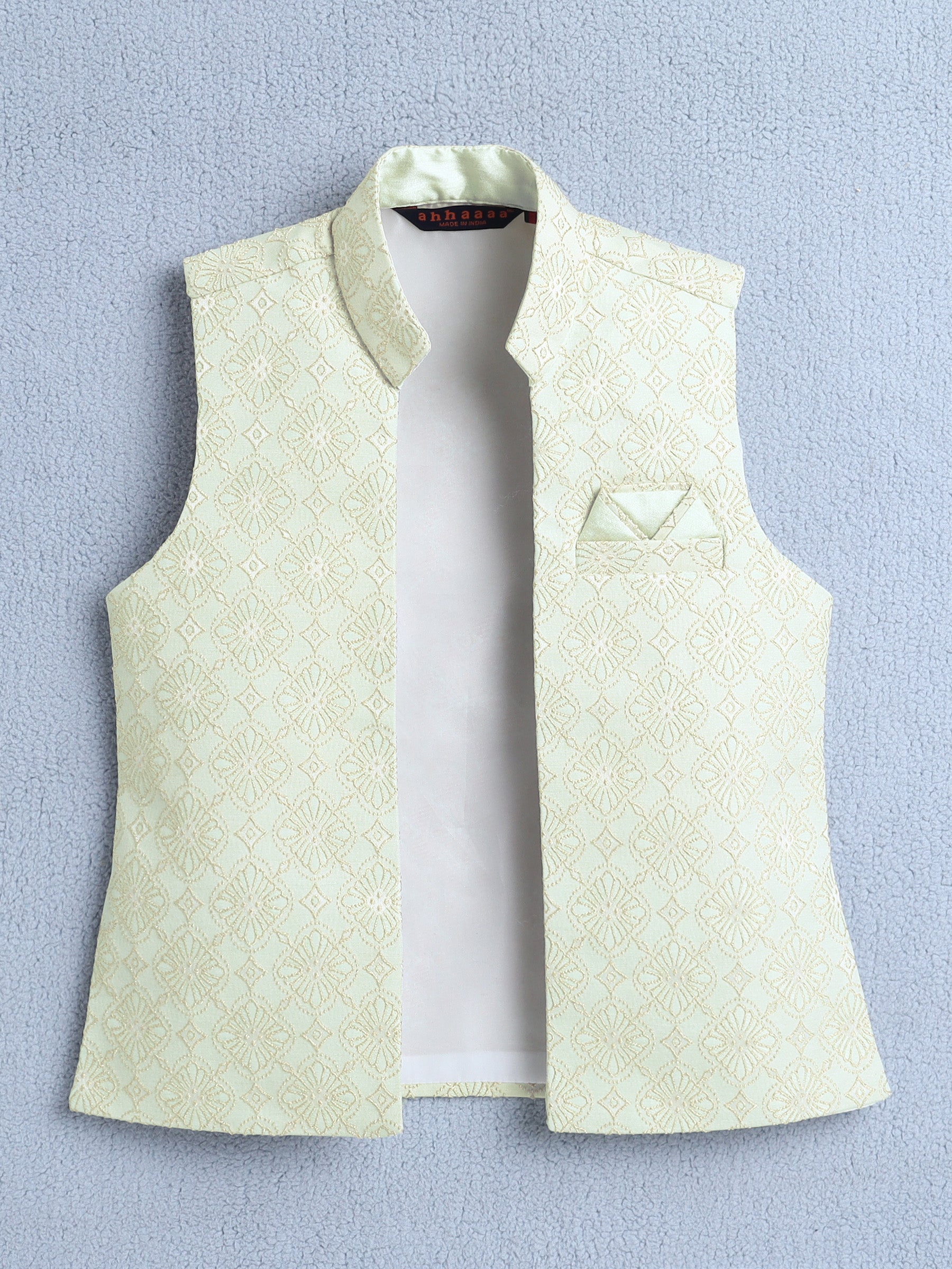 Ahhaaaa Boys Jacquard Sherwani Set | Gold, Pink, Green | Ethnic Party Wear 2-11Y