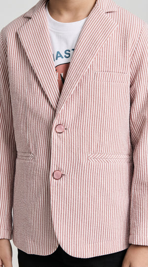 Ahhaaaa Boys' Luxury Japani Silk Striped Indo-Western Blazer & Trouser Set (Ages 2-8Y)