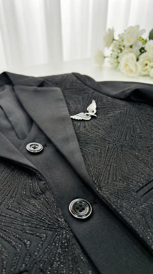 Ahhaaaa Boys Luxury 3-Piece Textured Coat Suit Set (Available in Wine, Black, Navy)