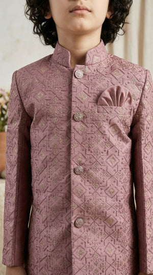 Ahhaaaa Boys Designer Jodhpuri Bandhgala Suit Set - Wine, Pink, Cream (2-11 Years)