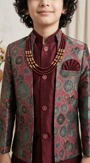 Ahhaaaa Boys 3-Piece Designer Indo-Western Jacket & Kurta Set - Blue, Gold, Maroon (2-11 Years)