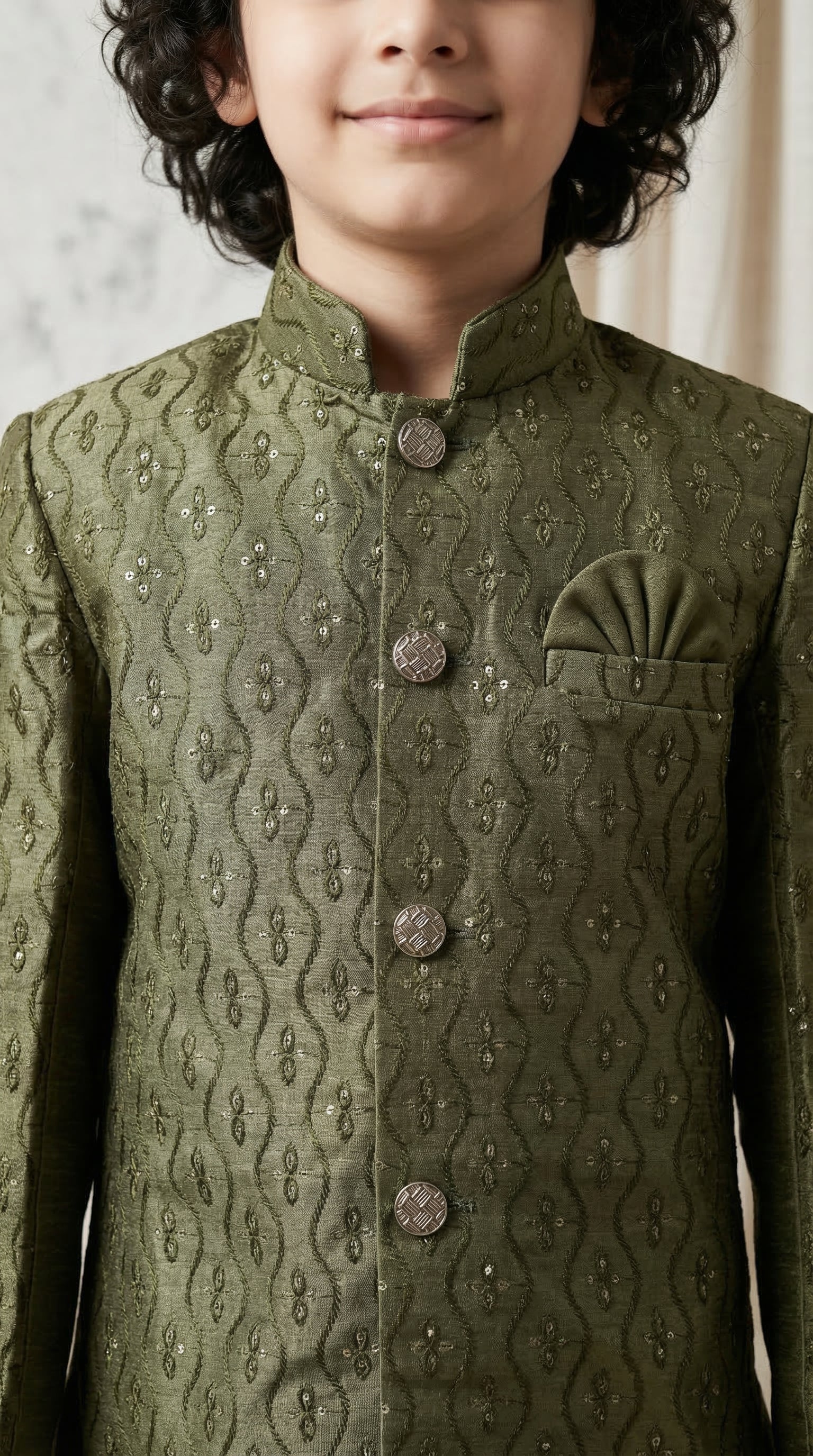 Ahhaaaa Boys Designer Jodhpuri Bandhgala Suit Set - Green, Pink, Cream (2-11 Years)