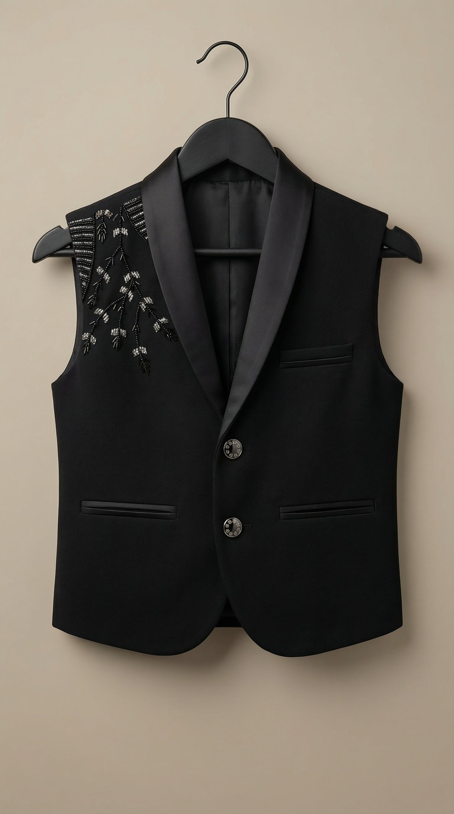 Ahhaaaa Boys Premium Black Japani Silk Tuxedo Set with Sequin Detail (2-8 Years)