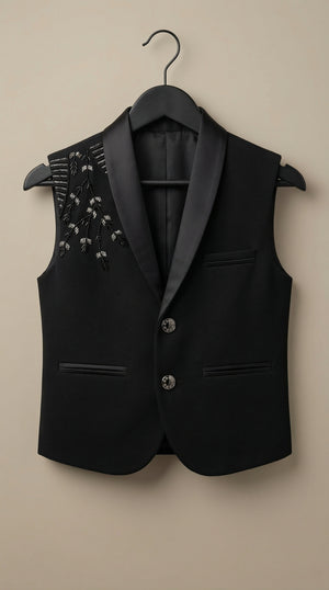 Ahhaaaa Boys Premium Black Japani Silk Tuxedo Set with Sequin Detail (2-8 Years)