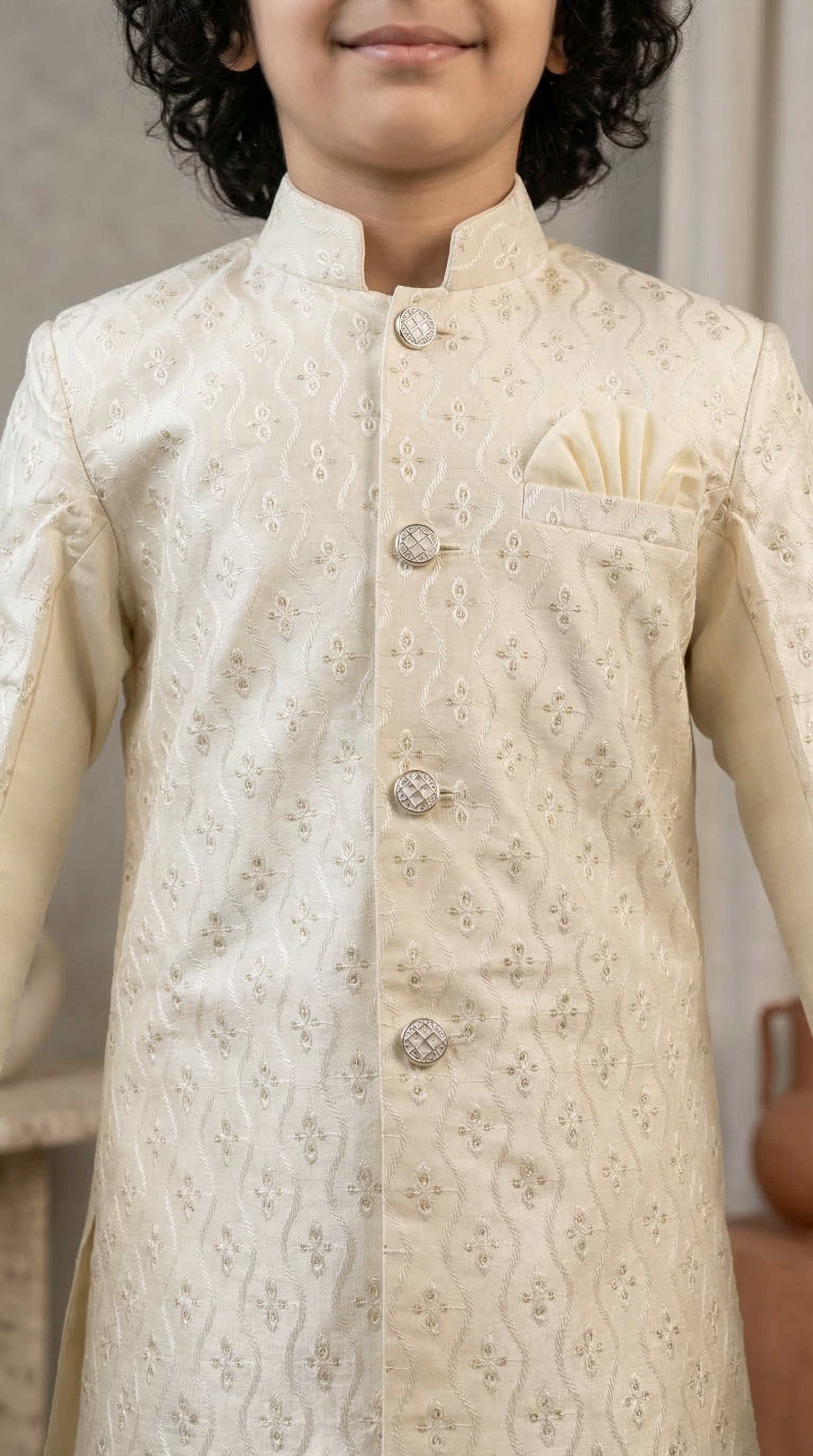 Ahhaaaa Boys Designer Jodhpuri Bandhgala Suit Set - Green, Pink, Cream (2-11 Years)