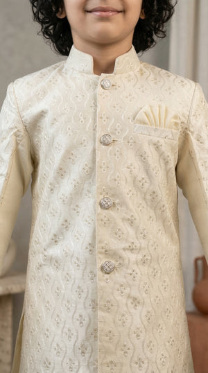 Ahhaaaa Boys Designer Jodhpuri Bandhgala Suit Set - Green, Pink, Cream (2-11 Years)