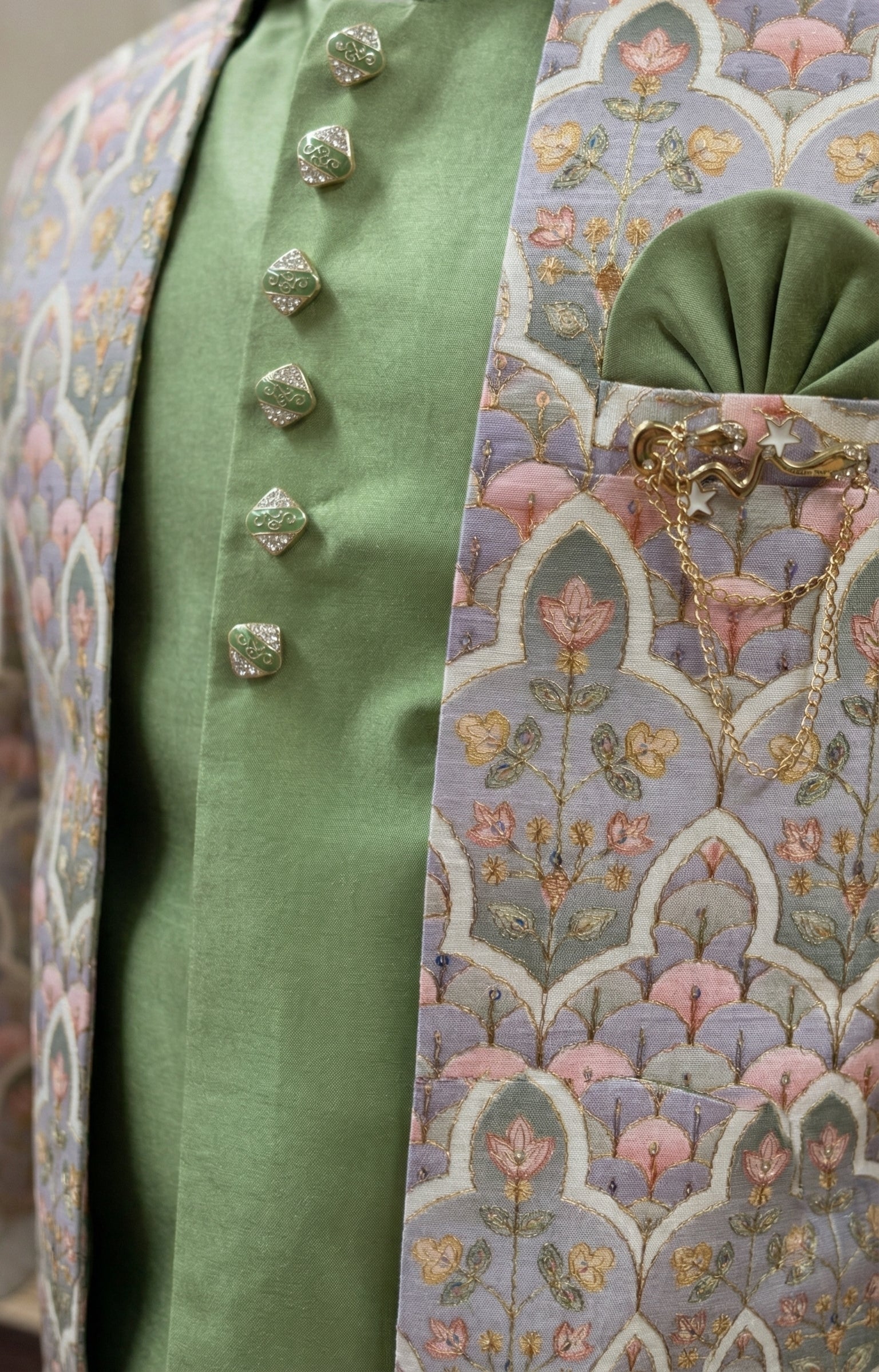 Ahhaaaa Boys Designer Indo-Western Jacket Set with Brooch & Jeweled Buttons (2-11 Years)