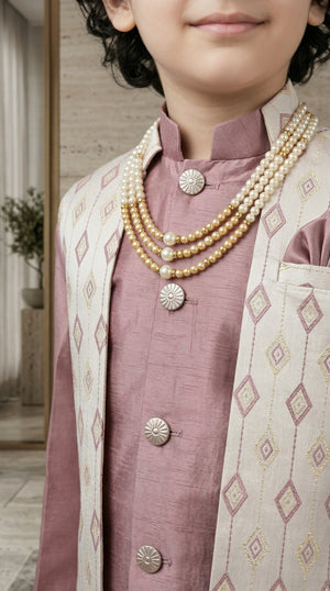 Ahhaaaa Boys 2-Piece Attached Jacket & Kurta Set with Diamond Motifs