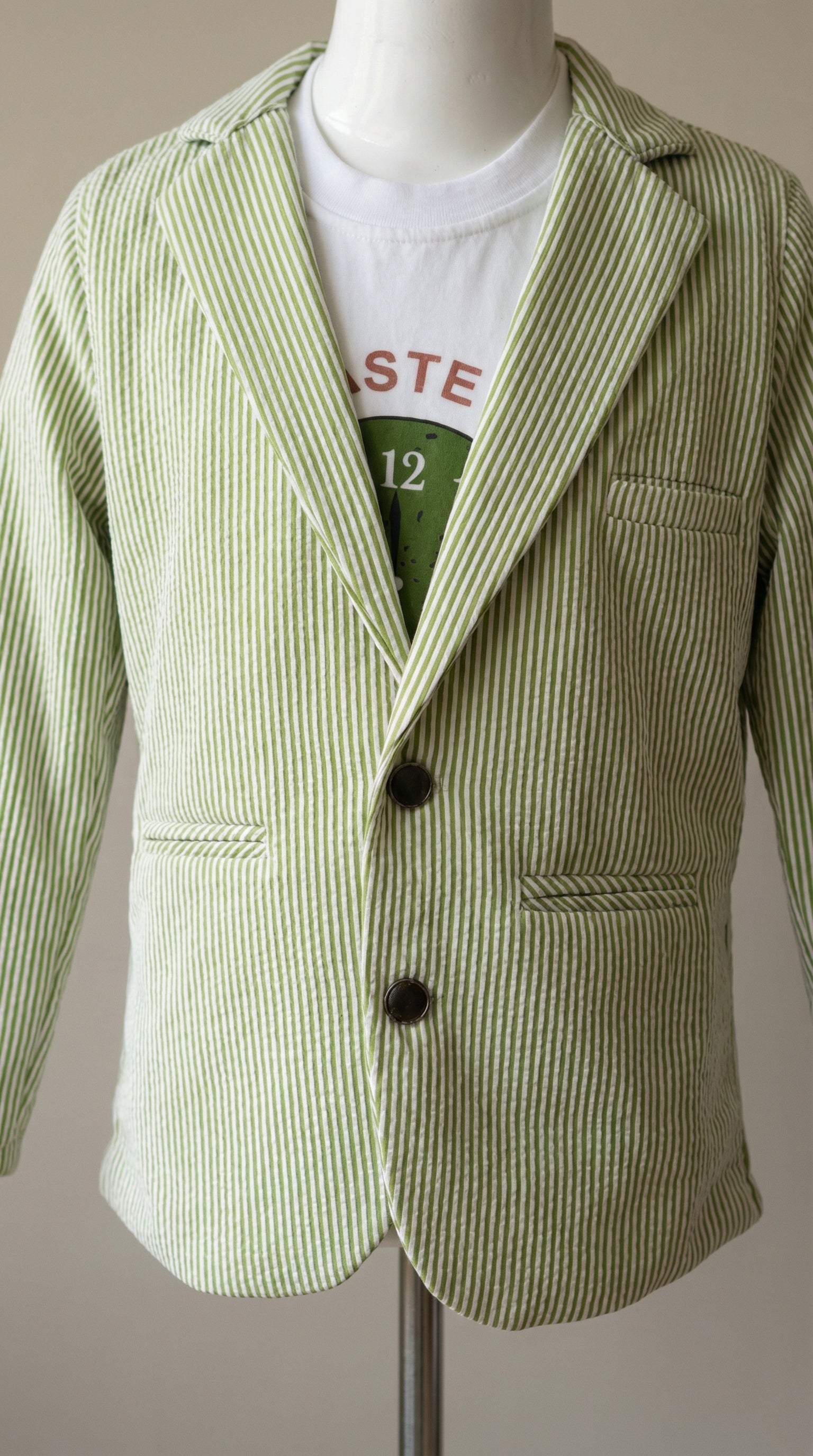 Ahhaaaa Boys' Luxury Japani Silk Striped Indo-Western Blazer & Trouser Set (Ages 2-8Y)