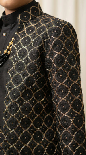 Ahhaaaa Boys 3-Piece Indo-Western Set with Embroidered Jacket & Kurta - Black, Pink, White (2-11 Years)