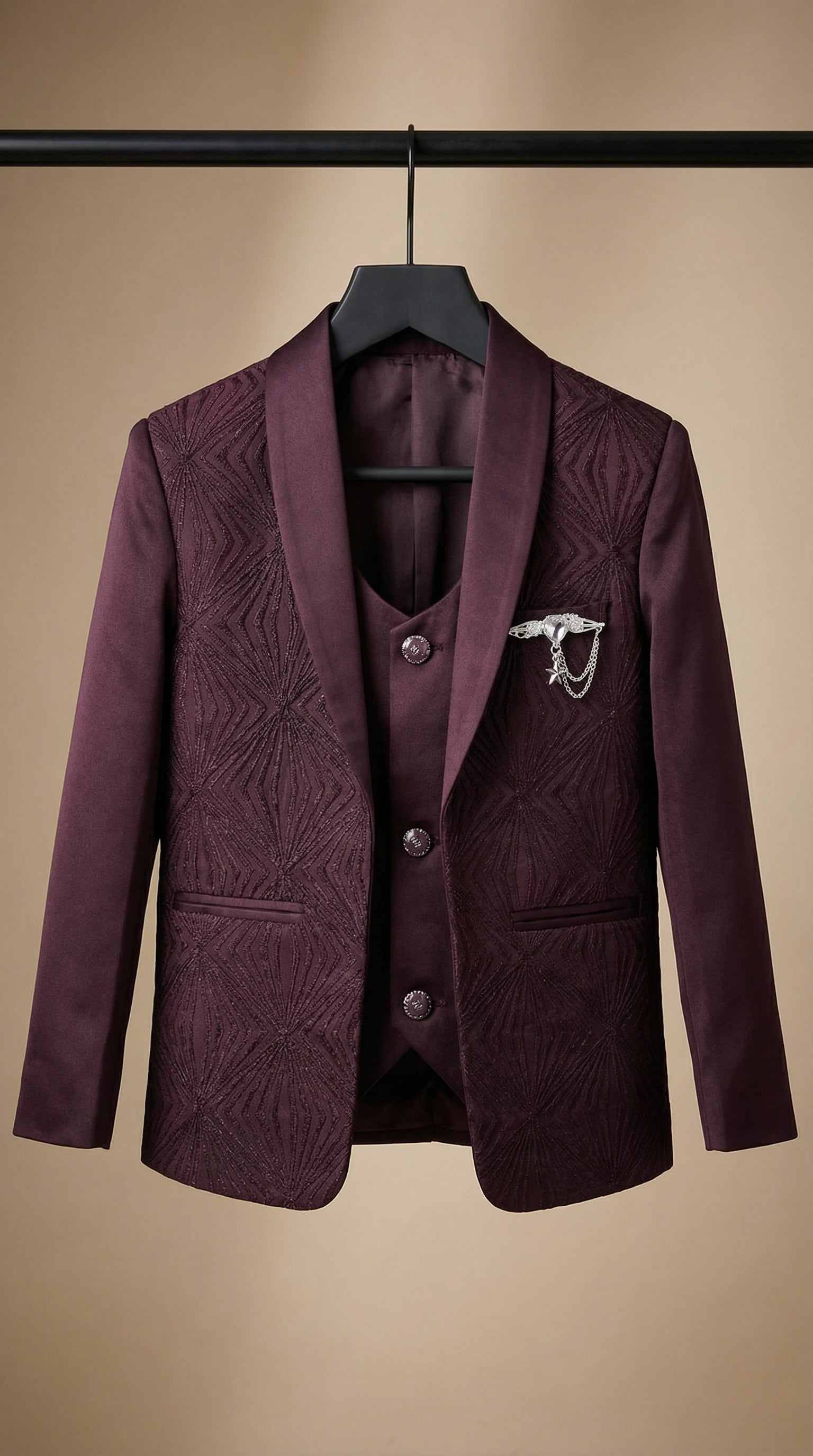 Ahhaaaa Boys Luxury 3-Piece Textured Coat Suit Set (Available in Wine, Black, Navy)