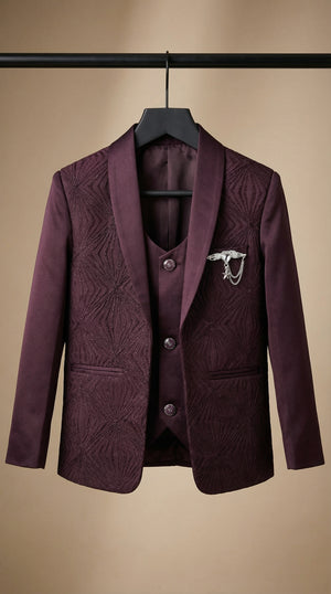 Ahhaaaa Boys Luxury 3-Piece Textured Coat Suit Set (Available in Wine, Black, Navy)