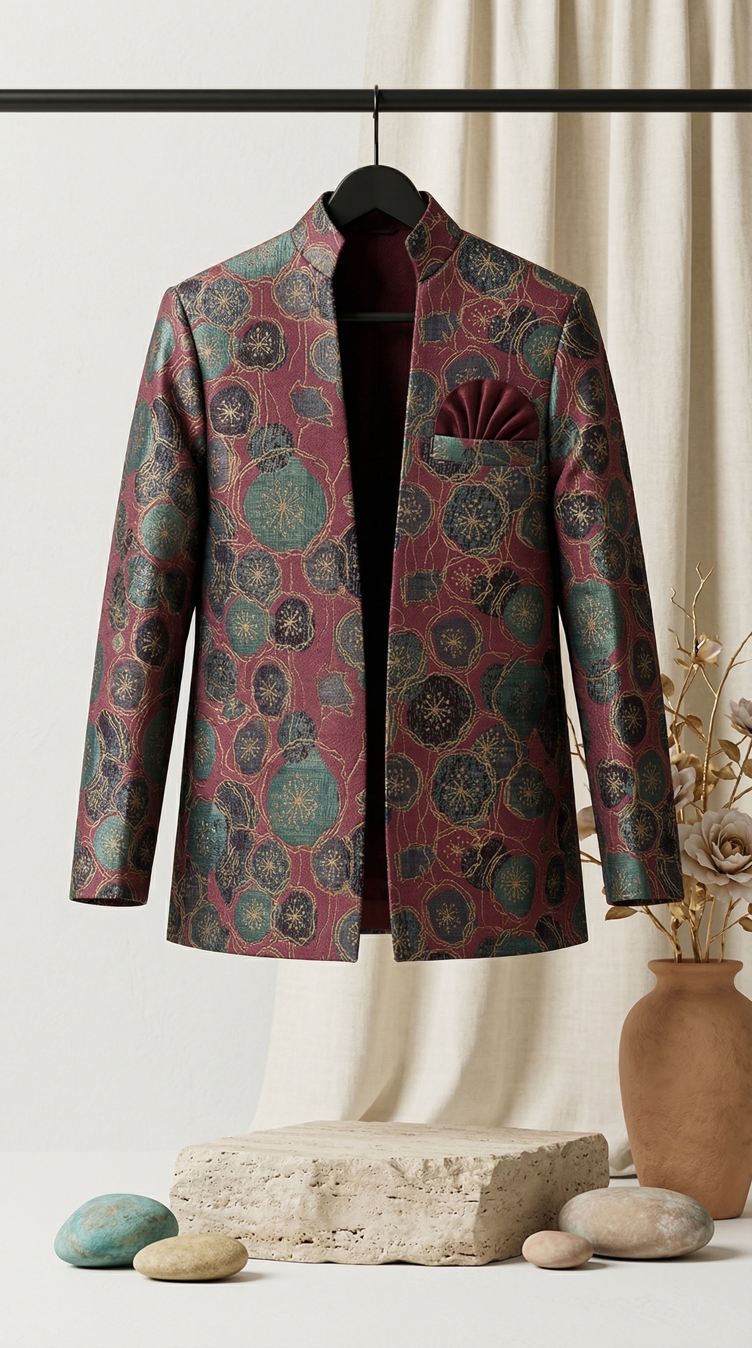 Ahhaaaa Boys 3-Piece Designer Indo-Western Jacket & Kurta Set - Blue, Gold, Maroon (2-11 Years)