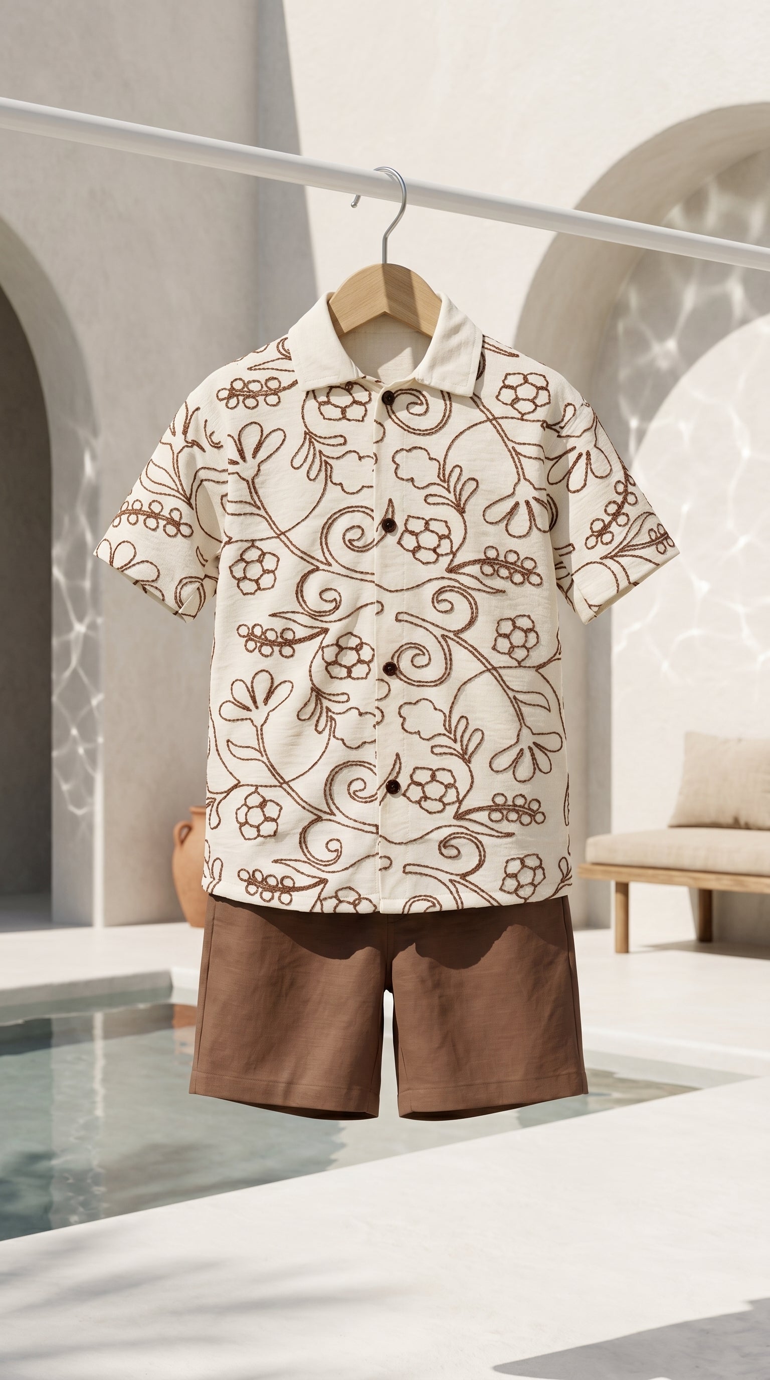 Ahhaaaa Boys 2-Piece Embroidered Floral Vine Co-ord Set - Brown, Green, Grey (2-12 Years)