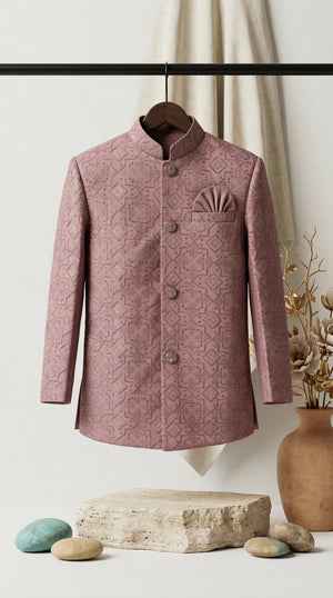 Ahhaaaa Boys Designer Jodhpuri Bandhgala Suit Set - Wine, Pink, Cream (2-11 Years)