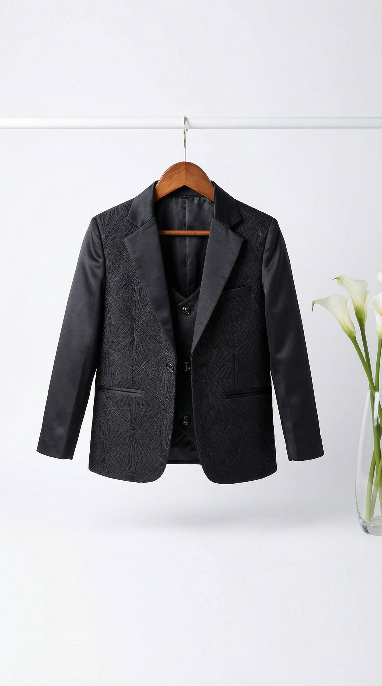 Ahhaaaa Boys Luxury 3-Piece Textured Coat Suit Set (Available in Wine, Black, Navy)