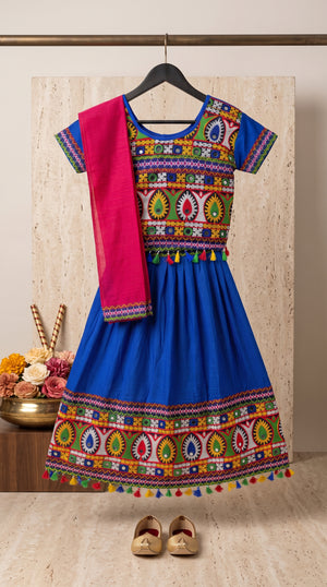Ahhaaaa Girls' Traditional Embroidered Navratri Chaniya Choli | Festive Lehenga Blouse & Dupatta 3-Piece Set