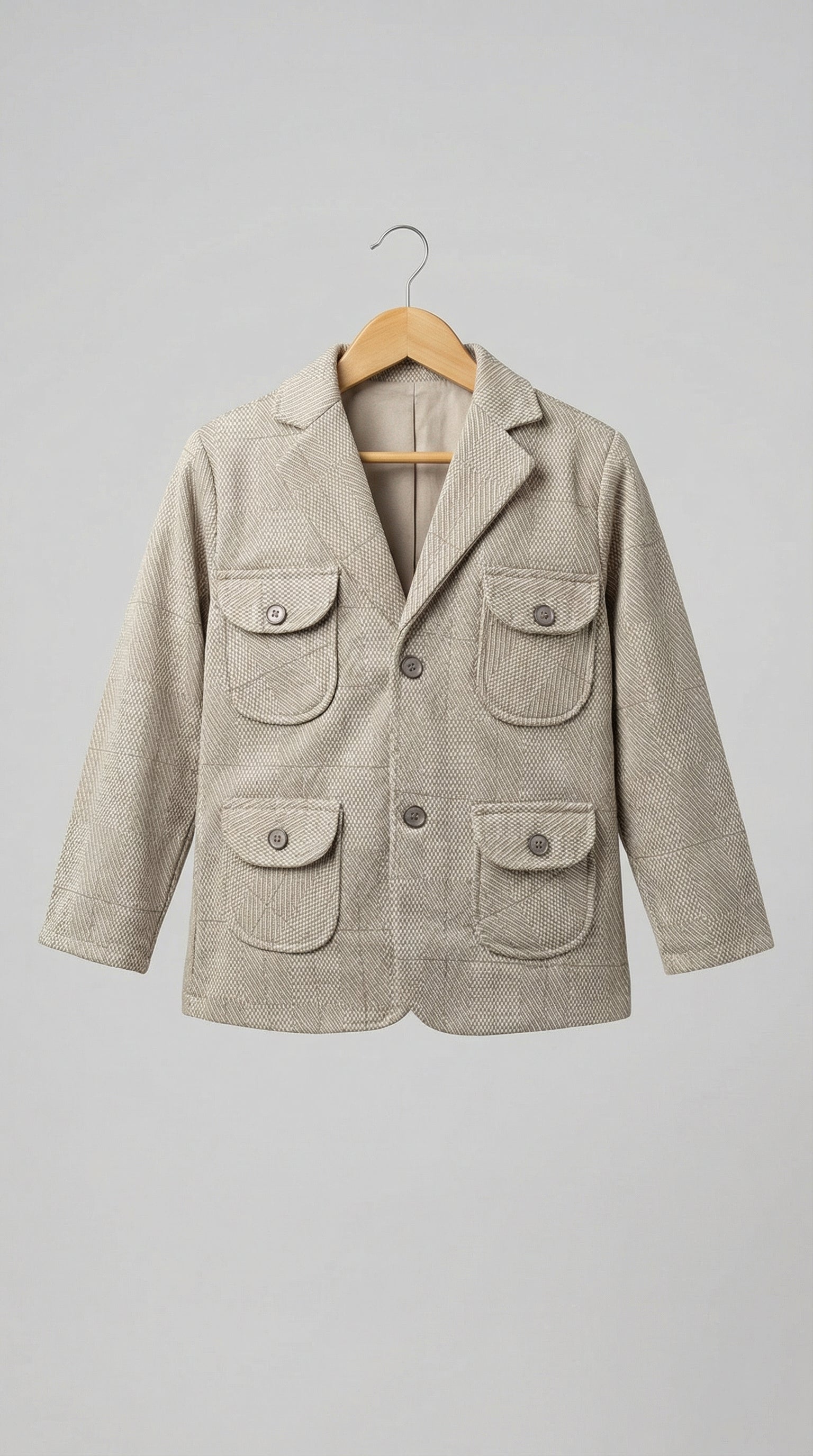 Ahhaaaa Boys' Japani Silk Indo-Western Safari Suit Set (Beige and Grey)