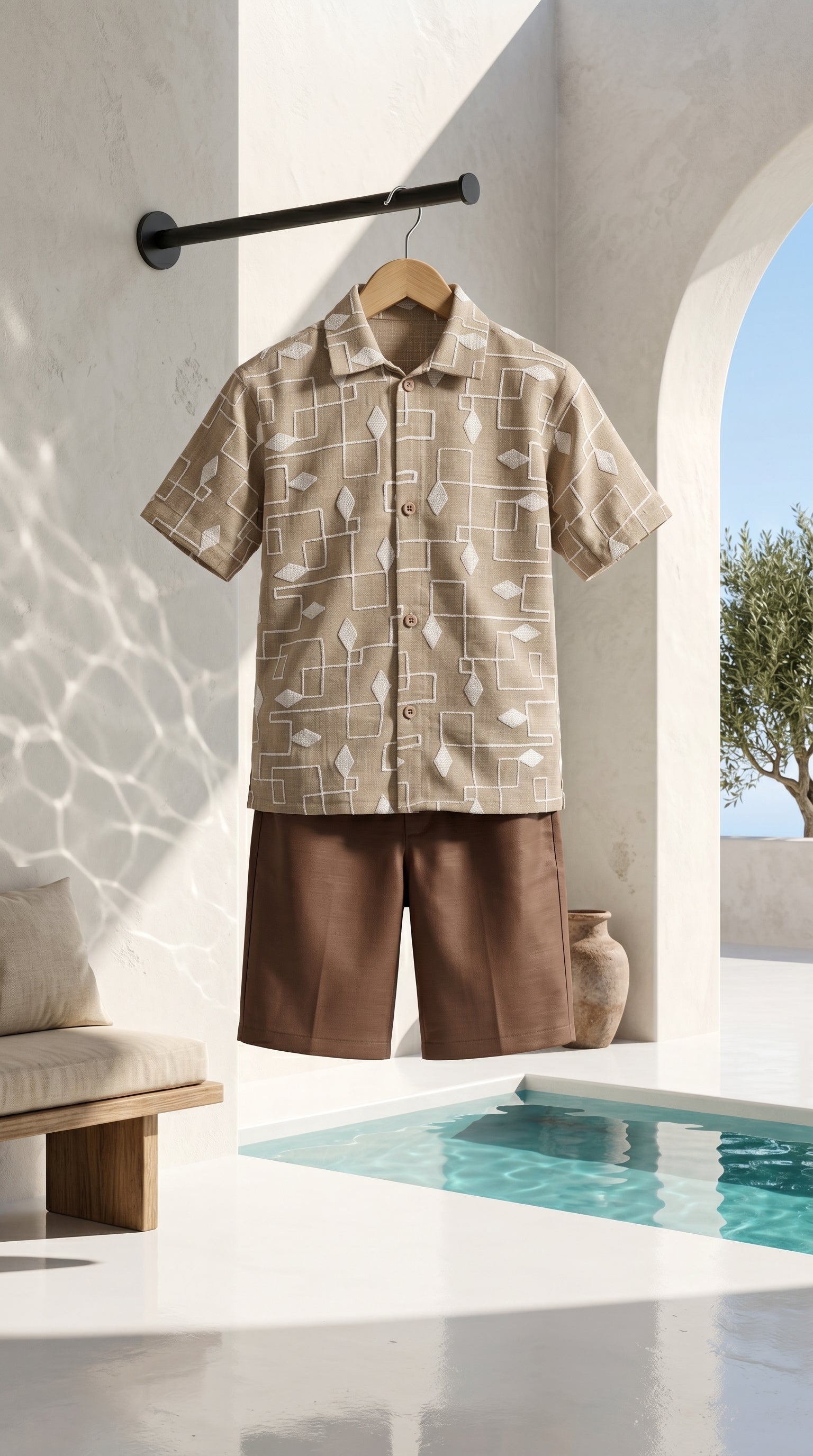 Ahhaaaa Boys 2-Piece Geometric Line-Art Co-ord Set - Brown, Green, Grey (2-12 Years)