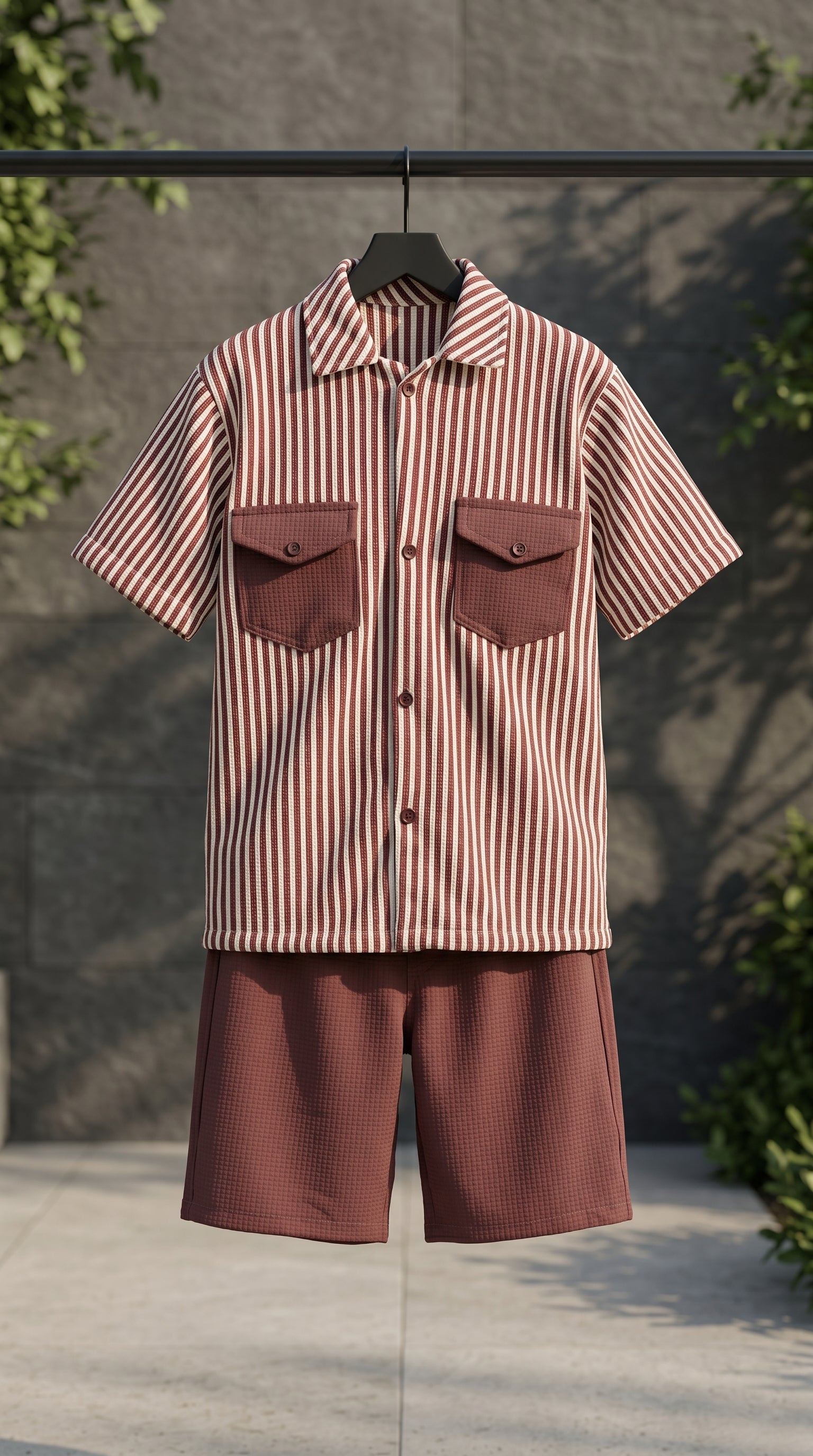 Ahhaaaa Boys 2-Piece Striped Textured Co-ord Set - Shirt & Shorts (Green, Pink, Grey)