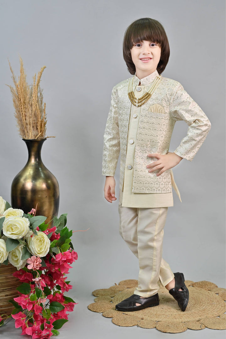 Ahhaaaa Kids Ethnic Sequin Embroidered Indo-Western Kurta and Trouser Set for Boys