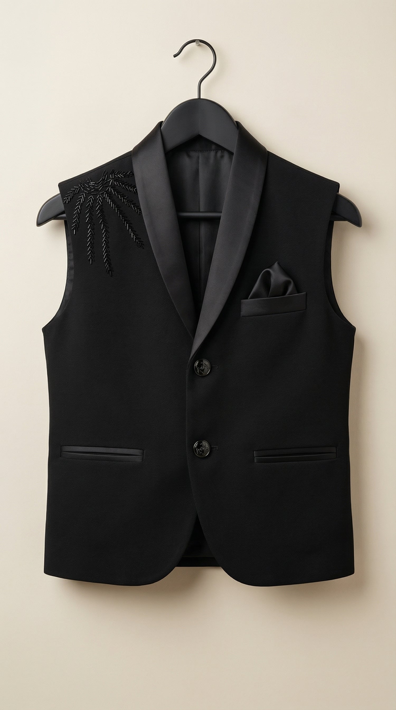 Ahhaaaa Boys Luxury Black Japani Silk Tuxedo Suit with Shoulder Embroidery (2-8 Years)