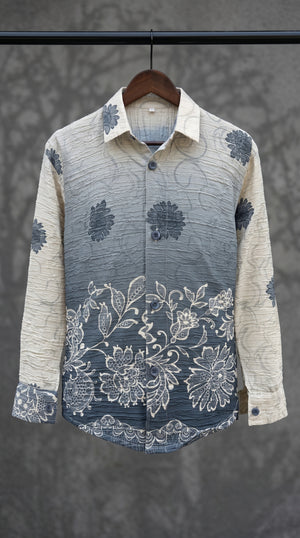 Ahhaaaa Boys Designer Textured Ombre Floral Shirt & Cargo Pant Set - Blue, Grey, Purple (2-8 Years)
