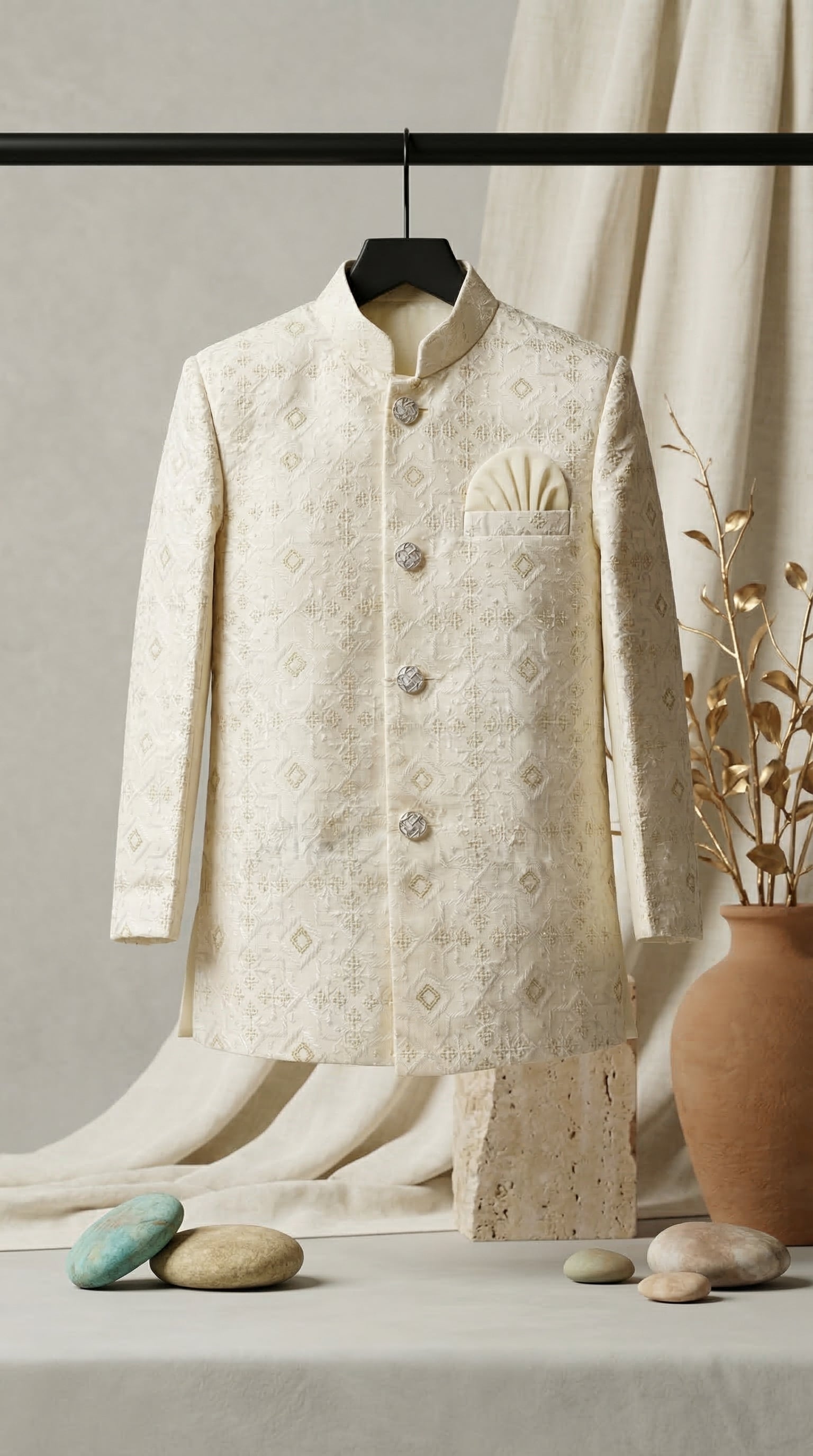 Ahhaaaa Boys Designer Jodhpuri Bandhgala Suit Set - Wine, Pink, Cream (2-11 Years)