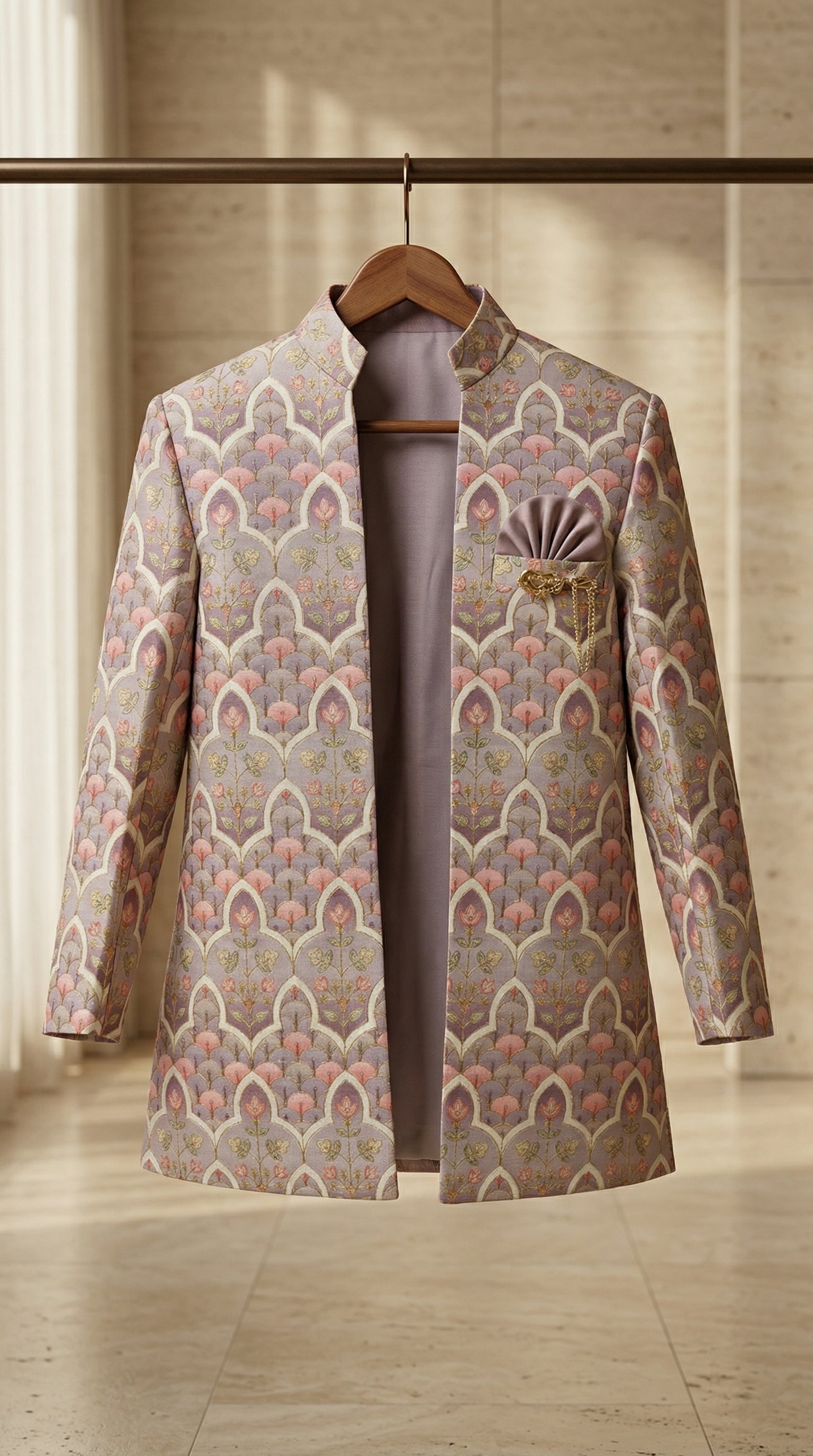 Ahhaaaa Boys Designer Indo-Western Jacket Set with Brooch & Jeweled Buttons (2-11 Years)