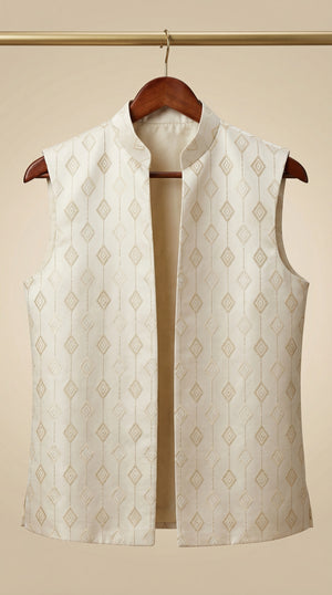 Ahhaaaa Boys 2-Piece Attached Jacket & Kurta Set with Diamond Motifs