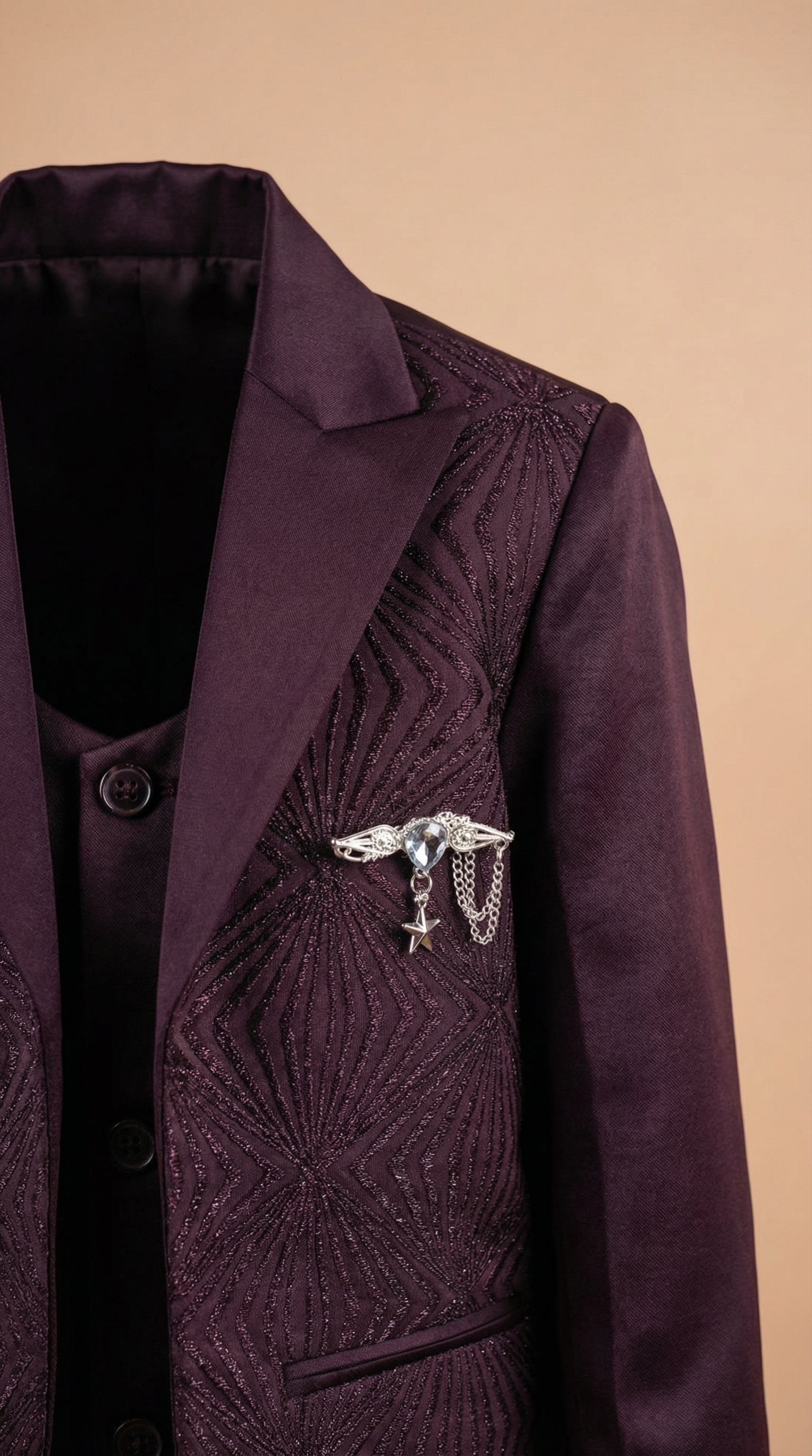 Ahhaaaa Boys Luxury 3-Piece Textured Coat Suit Set (Available in Wine, Black, Navy)