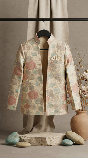 Ahhaaaa Boys 3-Piece Designer Indo-Western Jacket & Kurta Set - Blue, Gold, Maroon (2-11 Years)