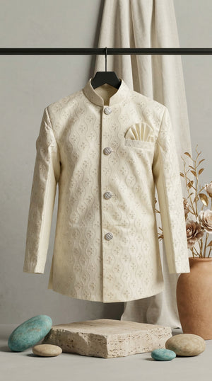 Ahhaaaa Boys Designer Jodhpuri Bandhgala Suit Set - Green, Pink, Cream (2-11 Years)