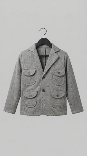 Ahhaaaa Boys' Japani Silk Indo-Western Safari Suit Set (Beige and Grey)