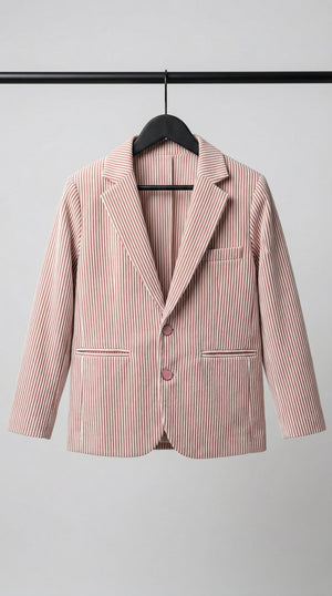 Ahhaaaa Boys' Luxury Japani Silk Striped Indo-Western Blazer & Trouser Set (Ages 2-8Y)