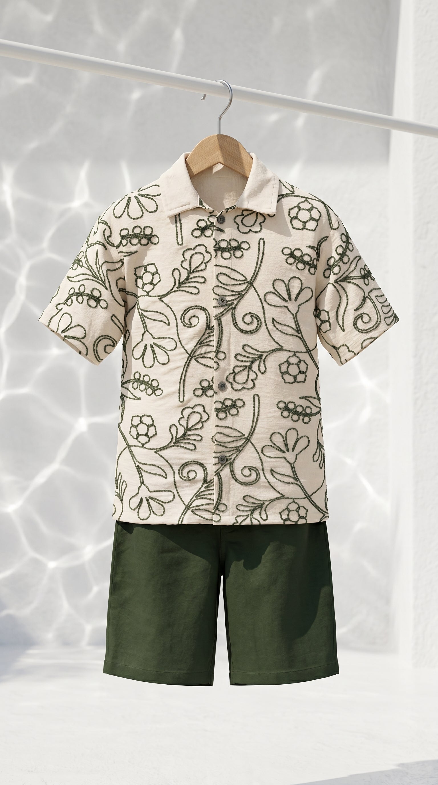 Ahhaaaa Boys 2-Piece Embroidered Floral Vine Co-ord Set - Brown, Green, Grey (2-12 Years)