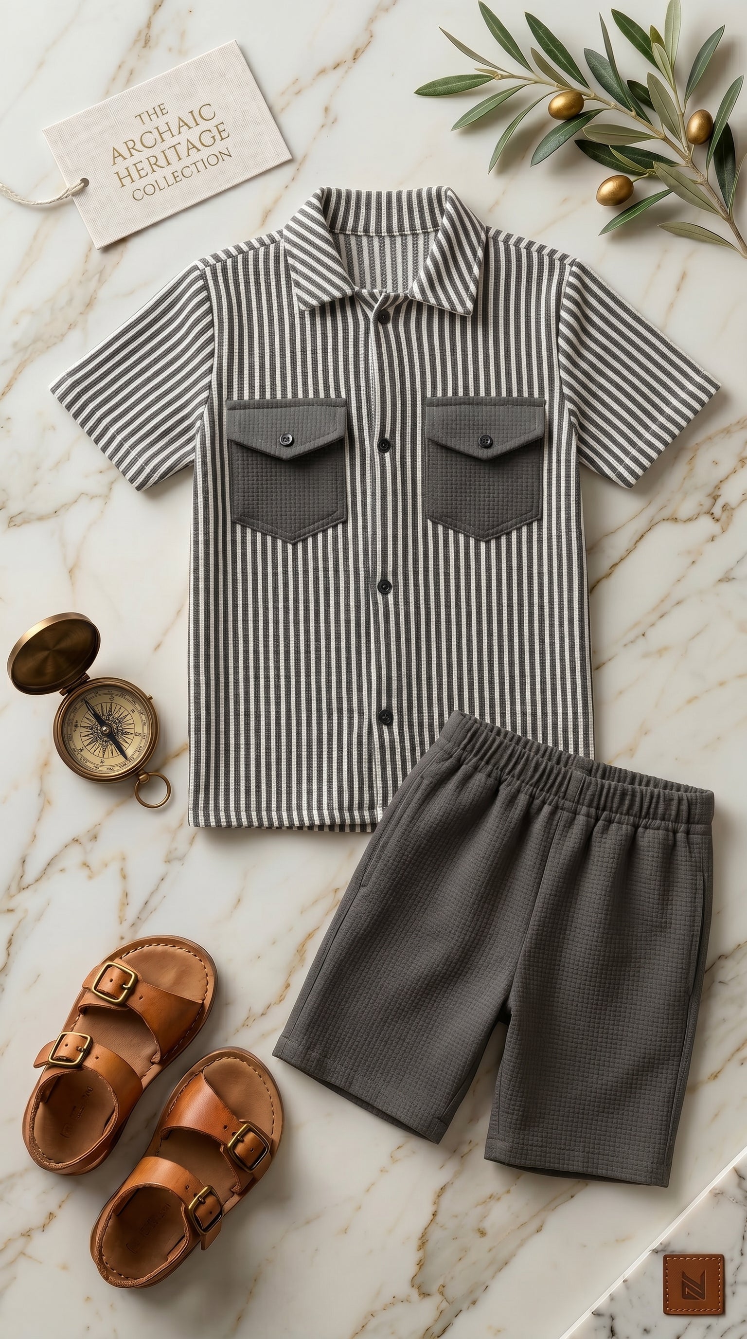 Ahhaaaa Boys 2-Piece Striped Textured Co-ord Set - Shirt & Shorts (Green, Pink, Grey)