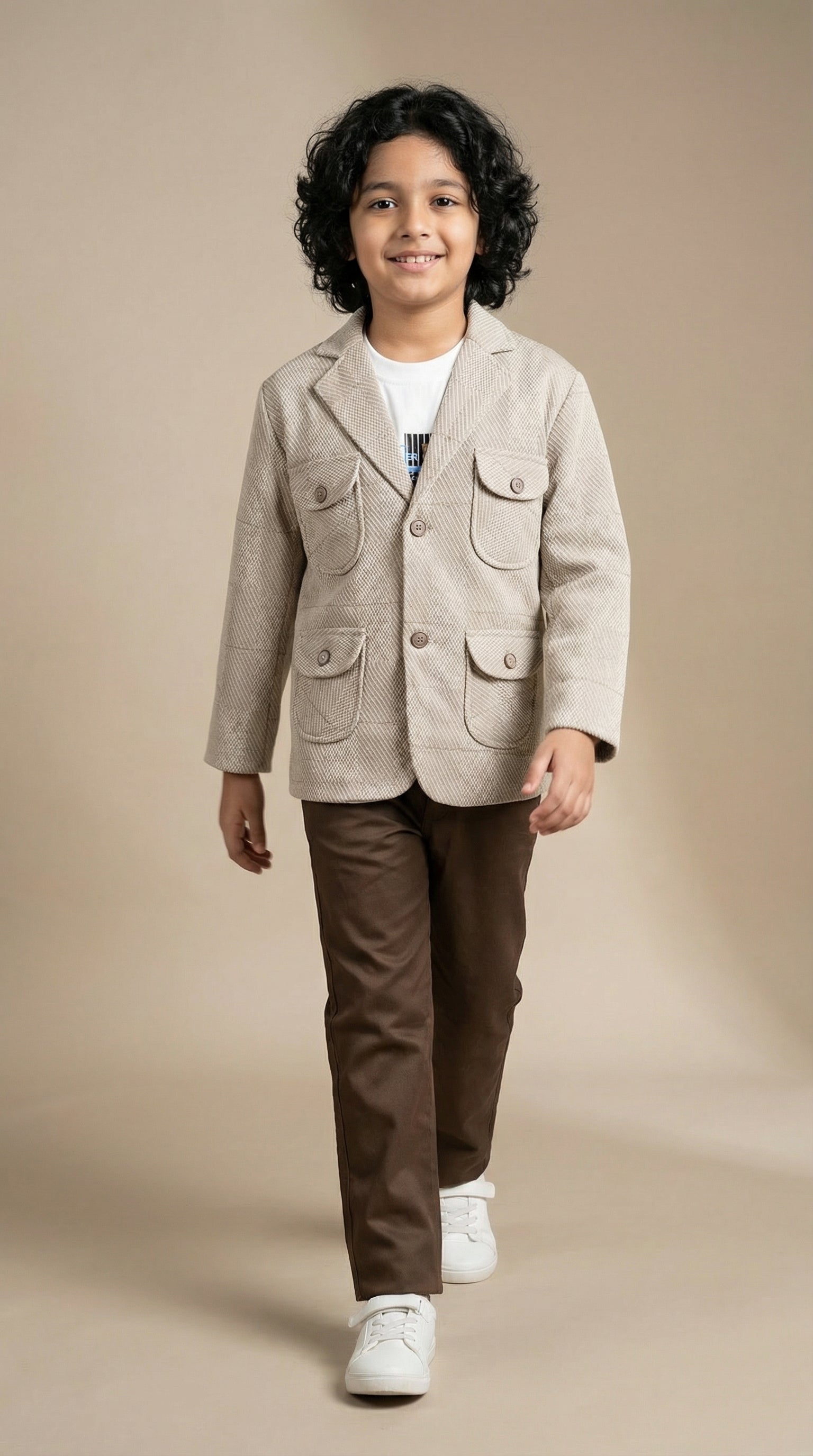 Ahhaaaa Boys' Japani Silk Indo-Western Safari Suit Set (Beige and Grey)