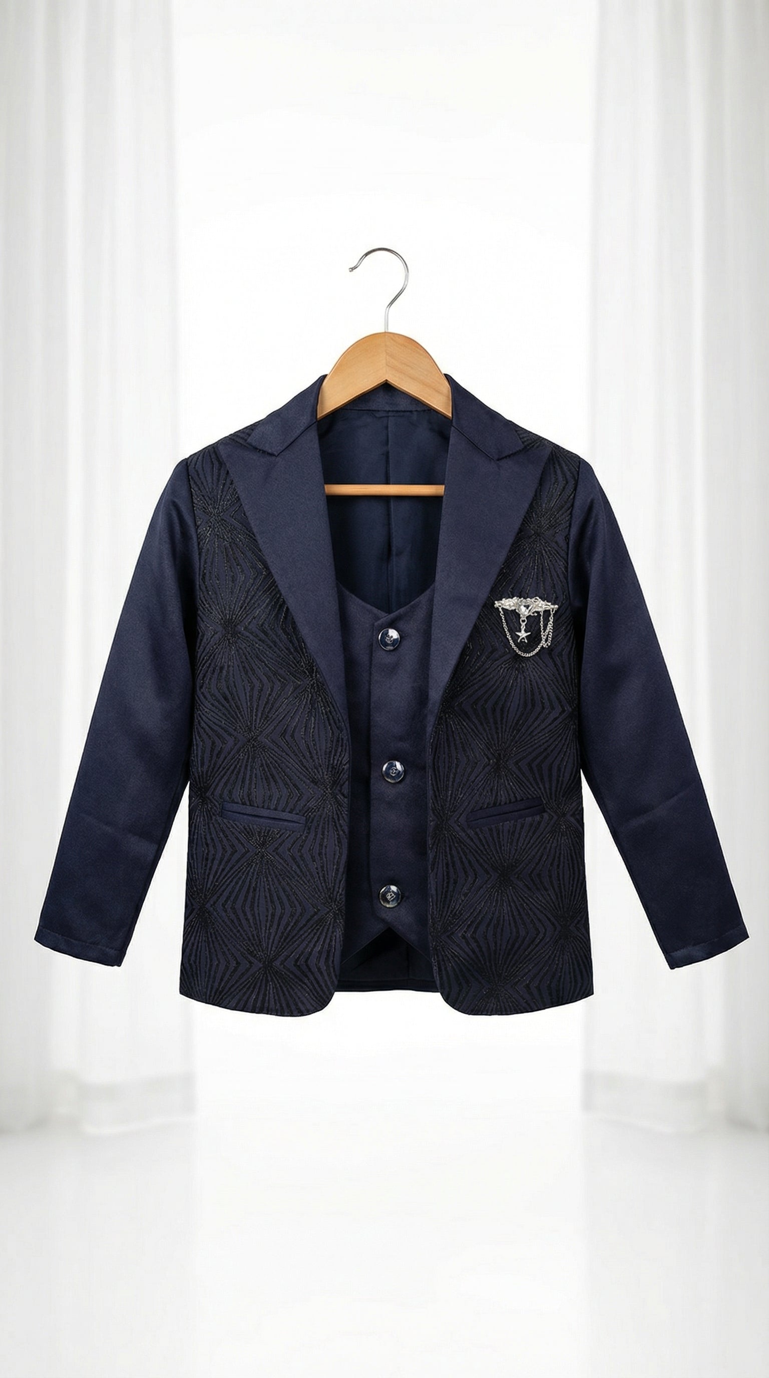 Ahhaaaa Boys Luxury 3-Piece Textured Coat Suit Set (Available in Wine, Black, Navy)