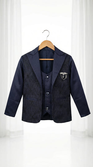 Ahhaaaa Boys Luxury 3-Piece Textured Coat Suit Set (Available in Wine, Black, Navy)