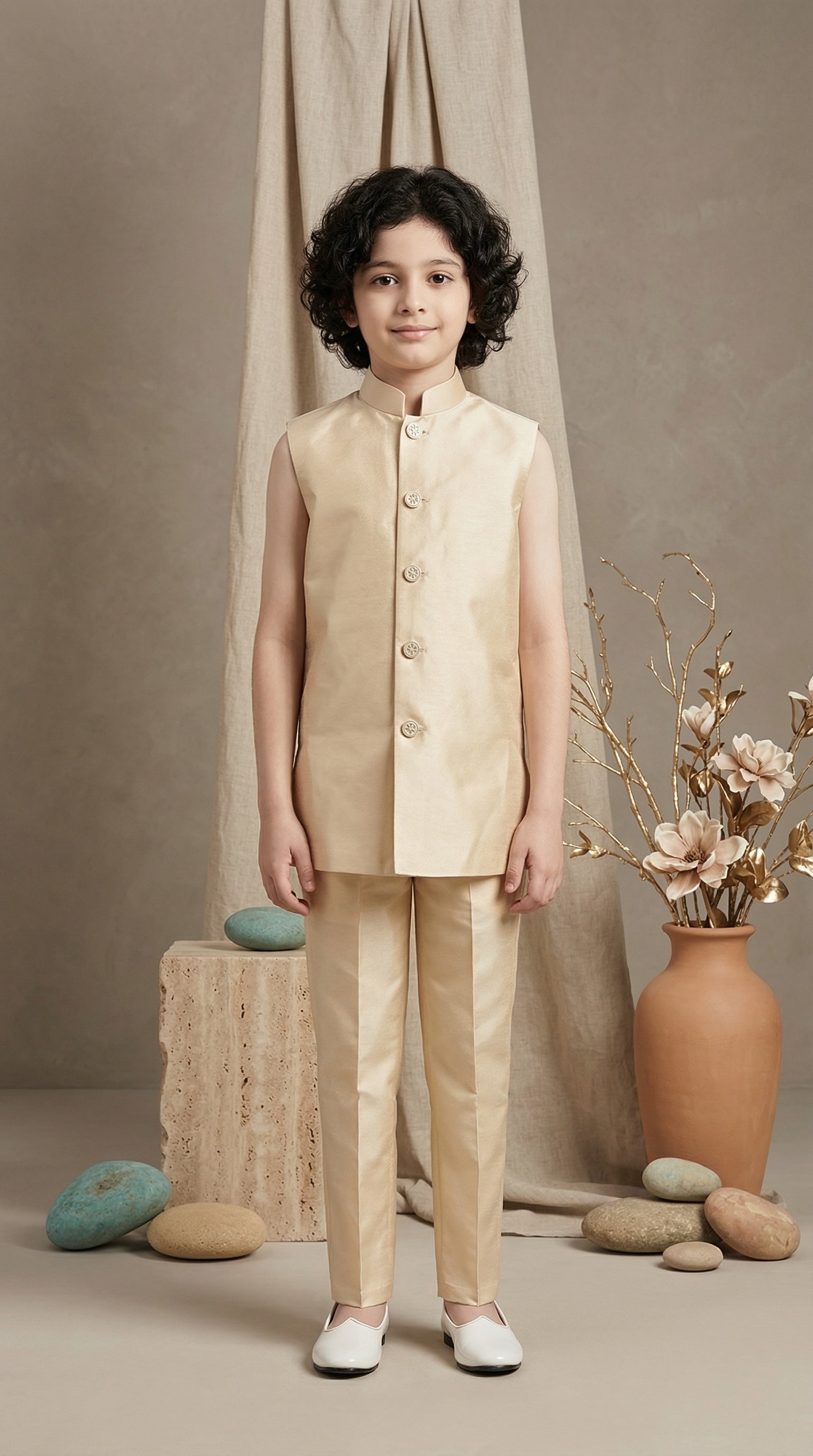 Ahhaaaa Boys 3-Piece Designer Indo-Western Jacket & Kurta Set - Blue, Gold, Maroon (2-11 Years)