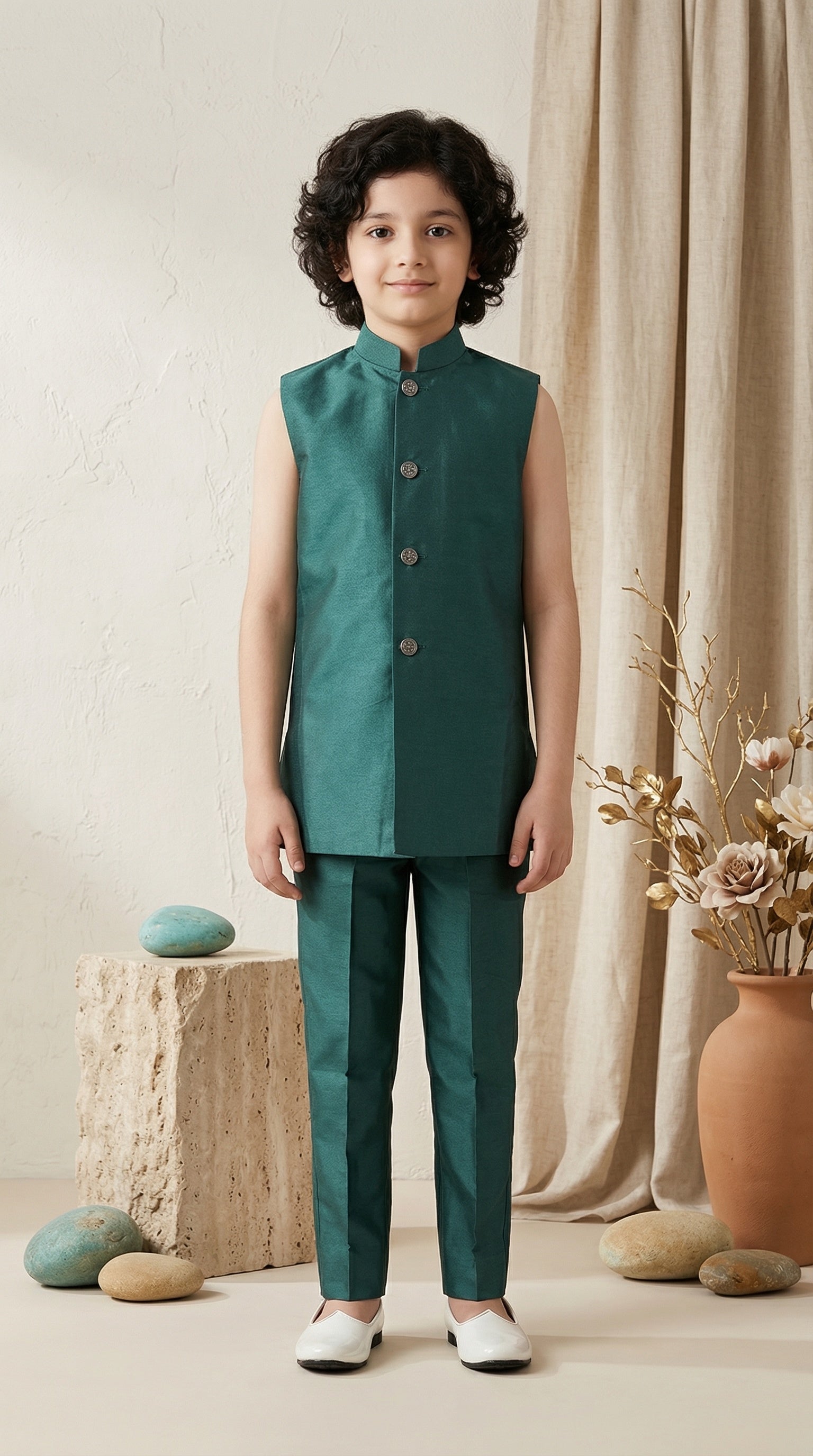 Ahhaaaa Boys 3-Piece Designer Indo-Western Jacket & Kurta Set - Blue, Gold, Maroon (2-11 Years)