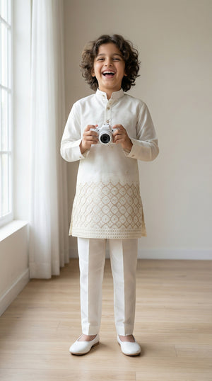 Ahhaaaa Boys Premium Viscose Kurta Set: Elegant Embroidered Festive Wear for Ages 2-11